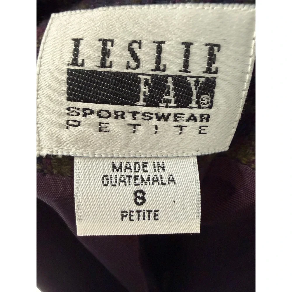 Leslie Faye Sportswear Vintage‎ Wool Blend Skirt Suit Purple Check 8 Petite